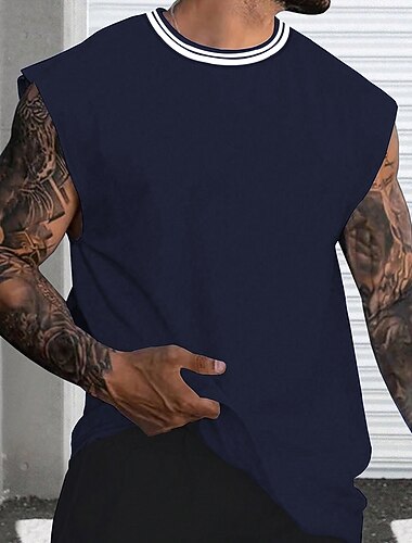  Voor heren Singlet Mouwloos Strakke ronde hals Zomer Effen / Effen Ademend Buiten Sportschool Uitgaan Zwart Wit Top T-shirt voor mannen
