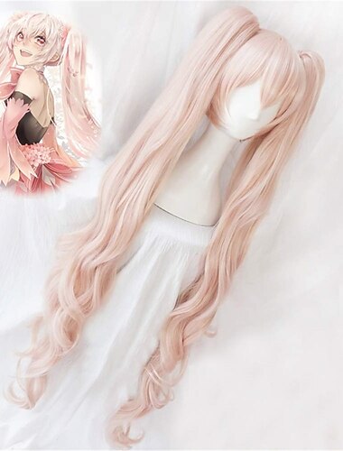  Königin Anime Sakura Miku Cosplay-Perücke 120cm lange Kirschblüten rosa Clip-on doppelte Pferdeschwänze Halloween-Perücken