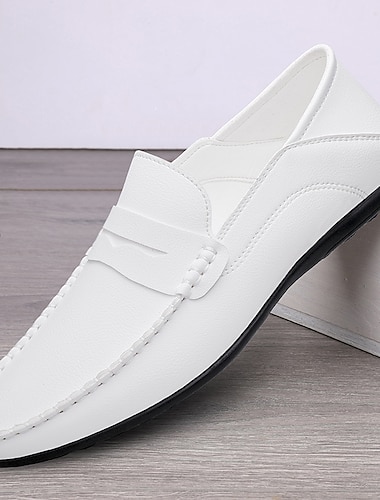  vita loafers i konstläder för män – avslappnade körskor för affärs- och sommarkläder