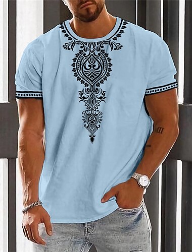  Herren Graphic Stammes T Shirt Kurzarm T-Shirt 3D-Druck Rundhalsausschnitt Hemd Vintage Modisch Designer Outdoor Täglich Sport Weiß Blau Grün Frühling Sommer Bekleidung S M L XL 2XL 3XL
