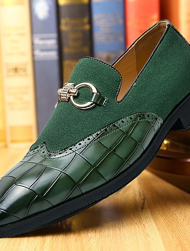  Grüne Loafer aus Kunstleder für Herren mit Krokodilmuster und goldener Schnalle – stilvolle formelle Schuhe für Büro, Business und Freizeit