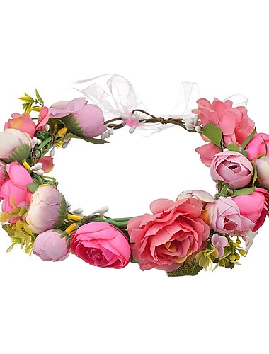  Boho Blumen Stirnband Band Blume Heiligenschein Krone Hochzeit Festival Haarkranz hellrosa