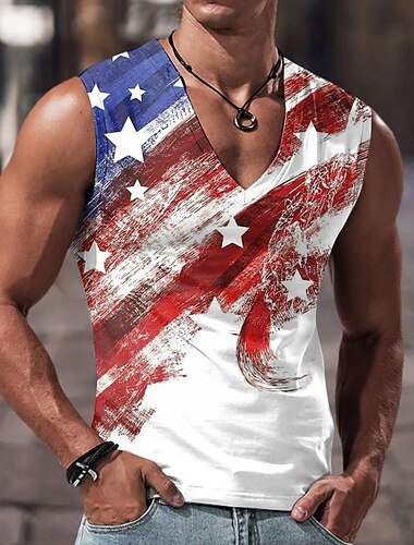  Ανδρικά Αμάνικη Μπλούζα Τοπ γιλέκου Αμάνικο μπλουζάκι για άντρες Γραφική Εθνική Σημαία Λαιμόκοψη V Ρούχα 3D εκτύπωση Αθλητικά Τρέξιμο Αμάνικο 3D εκτύπωση Υψηλής Ποιότητας Καθημερινό Μυς