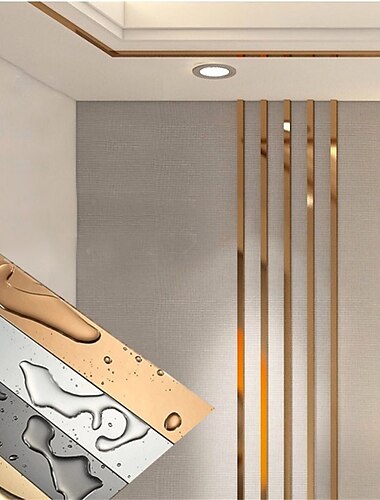  1 rolă autocolant de perete auriu linii decorative plate din oțel inoxidabil titan perete margine tavan oglindă decor living