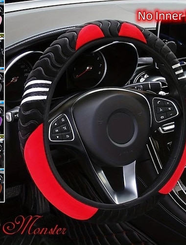  غطاء عجلة قيادة السيارة القطيفة المضادة للانزلاق - واقي عالمي 15 بوصة للقيادة المريحة - ملحق بتصميم الوحش الصغير
