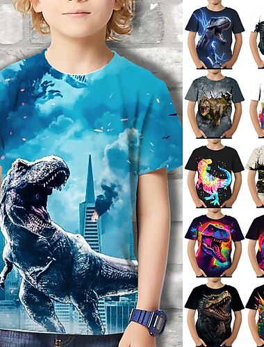  男の子 3D グラフィック 動物 恐竜 Tシャツ Ｔシャツ 半袖 3Dプリント 夏 春 活発的 スポーツ ファッション ポリエステル 子供 3〜12年 アウトドア カジュアル 日常 レギュラー