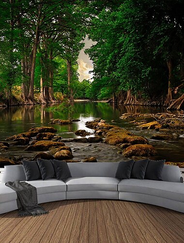  Prächtige Waldlandschaft hängende Wandteppich-Wandkunst, große Wandteppich-Wanddekoration, Fotografie-Hintergrund, Decke, Vorhang, Zuhause, Schlafzimmer, Wohnzimmer, Dekoration