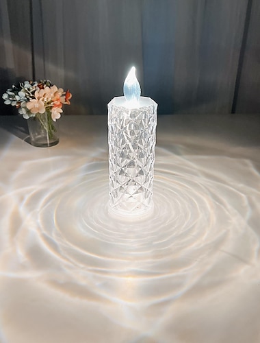  Luz de vela electrónica led, patrón de rosa brillante, proyección de halo de refracción, lámpara de vela sin llama led alimentada por batería para decoración del banquete de boda de cumpleaños