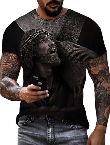  Homme Graphic Foi T shirt Manche Courte T-shirt 3D effet Col Ras du Cou Chemise Rétro Vintage Mode Design Extérieur du quotidien Des sports Noir / Blanc Noir Noir + blanc Printemps été Vêtement Tenue