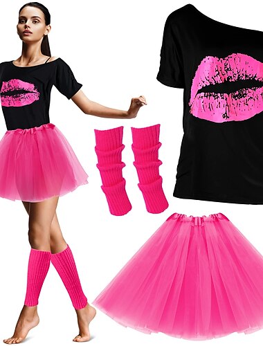  Retro Antiguo Disco Años 80 Traje de cosplay Accesorios Disco Mujer Disfraz de carnaval Carnaval Mascarada Fiesta / Noche Desfile del orgullo Mes del Orgullo Adulto Faldas Más Accesorios Camiseta