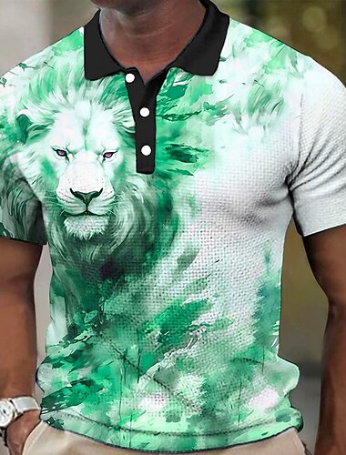  Miesten Leijona Vohveli poolopaidat Golfpaita Lyhythihainen Poolopaidat Kauluspaidat Vapaa-aika Hauska Katuvaatteet Lomavaatteet Juhla-asut 3D-tulostus Napit Sininen Keltainen Rubiini