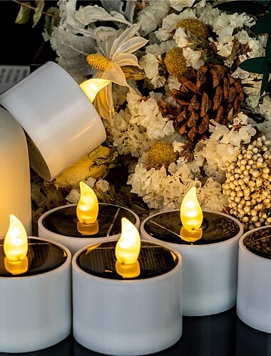  Velas solares impermeables al aire libre, luz del anochecer al amanecer, iluminación de jardín al aire libre, velas de luz de té led reutilizables para linterna, jardín, camping y lámpara de