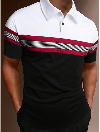 Per uomo POLO Camicia da golf Golf Strada Informale Classico Manica corta Di tendenza Essenziale Color Block Pulsante Estate Standard Rosso fuoco Nero Bianco Blu marino scuro Arancione POLO