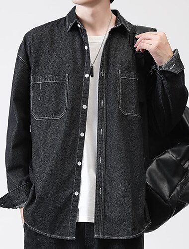  Miesten Paidan takki Päällyspaita Farkkupaita Tavallinen ulko- Päivittäin Musta Sininen Tumman sininen Pitkähihainen Kauluskäänne 봄 & Syksy Vaatetus Tasku