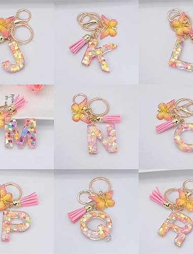  nieuwe exquise 26 letter hars sleutelhanger met roze kwastje gradiënt vlinder hanger sleutelhanger vrouwen tas ornamenten accessoires cadeau