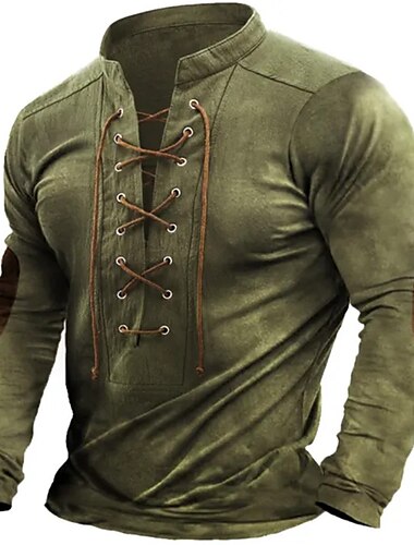  Hombre Henley Shirt Camiseta superior Camisa de manga larga Manga Larga Henley Verano Bloque de color Moda Design Básico Acordonado Vacaciones Calle Noche Gris oscuro Negro Azul Piscina Camiseta