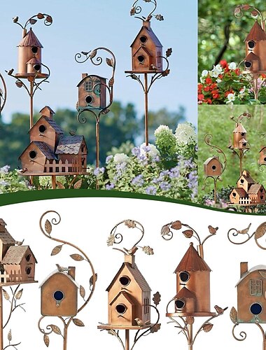 Piquets de jardin en métal avec poteau, piquet extérieur pour terrasse, arrière-cour, décoration de jardin extérieur et amateurs de nichoirs, cour arrière (trou de 2 cm)
