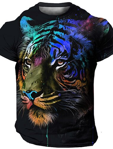  Herren Graphic Tiger T Shirt Kurzarm T-Shirt 3D-Druck Rundhalsausschnitt Hemd Vintage Modisch Designer Outdoor Täglich Sport Blau Purpur Orange Frühling Sommer Bekleidung S M L XL 2XL 3XL