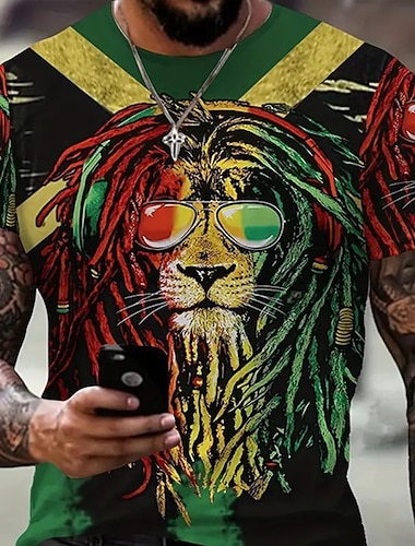  男性用 グラフィック 動物 ライオン Tシャツ 半袖 Tシャツ 3Dプリント クルーネック シャツ ヴィンテージ ファッション デザイナー アウトドア 日常 スポーツ ブラック ブラック / レッド ブルー 春夏 衣類 S M L XL 2XL 3XL