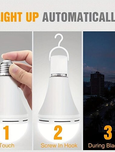  ampoule led d'urgence rechargeable avec crochet séjour s'allume en cas de panne de courant e27 ampoules led pour la maison campinp randonnée