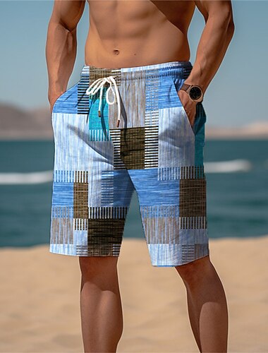  Herre Grafisk Ternet Farveblok Sved shorts Strandshorts Terry Shorts Medium Talje Afslappet atletiktøj Daglig Ferie Streetwear Snørelukning Elastisk Talje 3D-udskrivning Designer Tøj