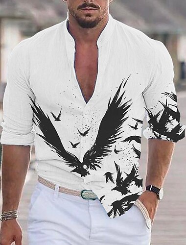  رجالي إيجال قميص زر حتى القميص كم طويل موضة أناقة الشارع مصمم الأماكن المفتوحة فضفاض مناسب للبس اليومي الصيف الربيع الخريف مرتفعة طباعة أبيض أزرق داستي بلو أخضر