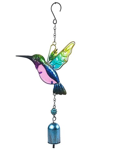 1 pc beija-flor sinos de vento interior ao ar livre de música de vidro de metal sinos de vento, sinos românticos móveis para jardim, pátio, quintal ou decoração de festival/melhores presentes para mães e mulheres