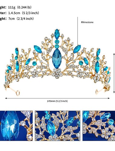  Tiara-Krone für Frauen und Mädchen, rosa Kristall-Prinzessin-Kronen-Diadem, Hochzeits-Tiara für die Braut, goldene Haar-Accessoires für Geburtstag, Abschlussball, Party, Quinceanera-Wettbewerb