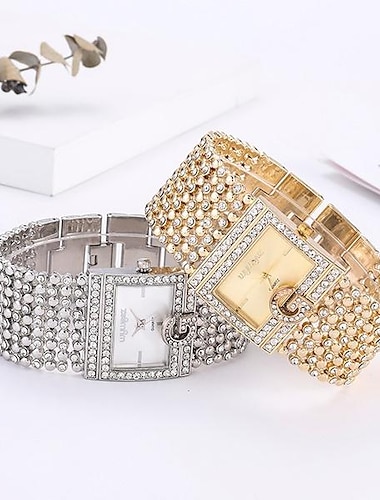  Einfache quadratische Golduhren Damen Mode lässig Legierung Armband Damen Armbanduhren Diamant Skala Zifferblatt weibliche Quarzuhr