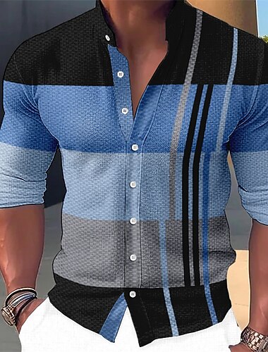  Voor heren Overhemd Gestreept Casual Dagelijks blauw Geel Blozend Roze Groen Lange mouw Opstaand Zomer Lente Kleding Afdrukken