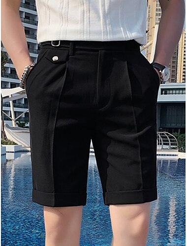  Herren Shorts Kurze Hosen Kleid-Shorts Bermudas Arbeitsshorts Plissee-Shorts Tasche Höhenanstieg Glatt Komfort Atmungsaktiv Geschäft Casual Vintage Elegant Schwarz Weiß Hoher Taillenbund