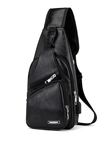  Mode für Herren, lässige Umhängetasche, PU-Leder, Umhängetasche, Freizeit-Brusttasche