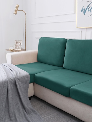  1 stuk fluwelen stretch bankkussenhoes bordeauxrood pluche kussenhoes voor stoelkussen meubelbeschermer zitkussen bankhoes met elastische onderkant wasbaar
