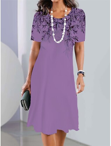  Damen Minikleid Sweatkleid Sommerkleid Kleid drucken Midi-Kleid Modisch Strassenmode Modern Outdoor Täglich Ausgehen Regular Fit Farbverlauf Blatt Kurzarm Rundhalsausschnitt Blau Fuchsie Grün Sommer