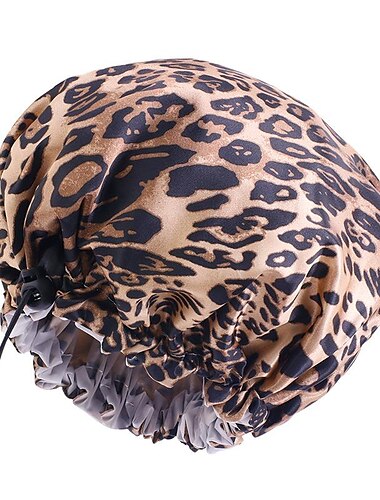  Duschhaube aus Seide mit Leopardenmuster, doppelte wasserdichte Duschhaube, wiederverwendbare Eva-Haarhauben zum Haarschutz, sieben Farben erhältlich, für die tägliche Badepflege von Männern und