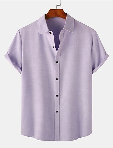  Herren Hemd leinenhemd Baumwoll-Leinenhemd Sommerhemd Freizeithemd Strandhemd Einfach Urlaub Lässig Schwarz Rosa Dunkelgrün Violett Kurzarm Revers Sommer Bekleidung