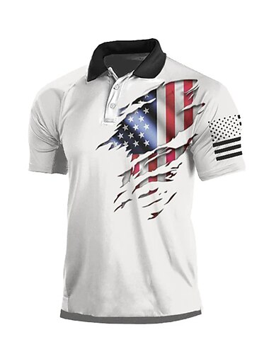  Herren Amerikanische Flagge Veteranen Poloshirts Golfshirt Kurzarm Polo-Shirts Hemden mit Kragen Lässig Streetwear Urlaubskleidung Party-Outfits Knöpfe 3D-Druck Schwarz Weiß Hellgrün