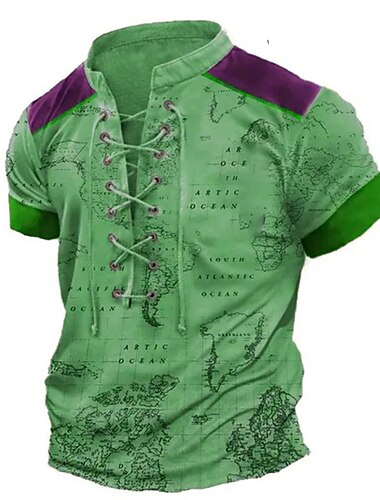  Herren T Shirt Graphic Weltkarte Ständer Bekleidung 3D-Druck Täglich Sport Kurzarm mit Schnürung Bedruckt Modisch Designer Stilvoll Vintage