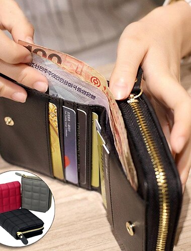  Damen PU Leder Kurze Brieftaschen Weibliche Karo Geldbörsen Nubuk Kartenhalter Brieftasche Kleine Reißverschlussgeldbörse mit Münztasche für Frauen