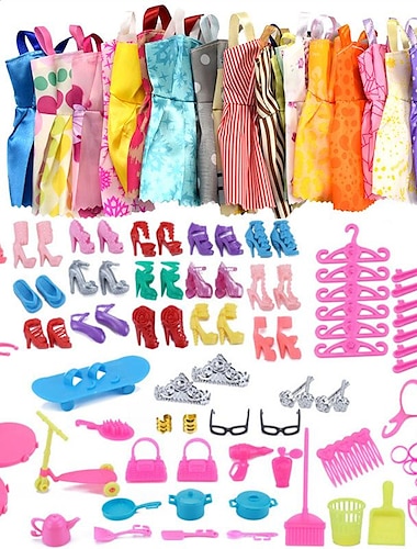  розовая кукольная одежда и аксессуары, кукольные аксессуары для леле, упаковка, 10 шт., юбка, костюм, большая подарочная коробка, аксессуары, ювелирная обувь, 85 шт.