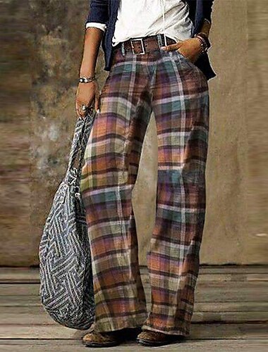  pantalones de mujer pantalones de pierna ancha pantalones holgados arcoíris cintura media chino geométrico s m l xl xxl