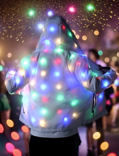  Leuchtende Jacke für Damen und Herren, Kapuzenpullover, Mantel mit LED, leuchtend für Party, Bar, DJ, Bühnenkostüm, Tanzkleidung, waschbar, Übergröße