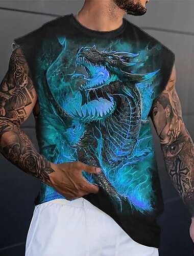  Herren Graphic Tier Drache Shirt Ärmelloses T-Shirt für Männer Gurte T-Shirt 3D-Druck Rundhalsausschnitt Hemd Modisch Designer Muskel Täglich Sport Fitnessstudio Gelb Blau Purpur Frühling Sommer