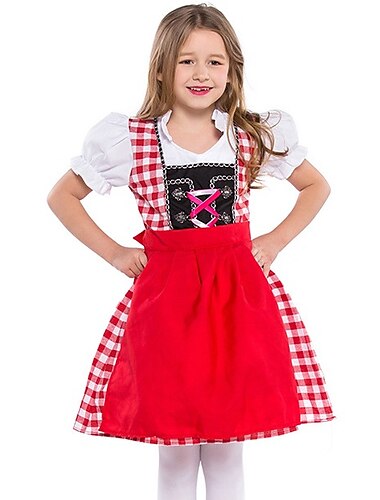  Karneval Oktoberfestbier Kostüm Dirndl Trachtenkleider Dirndlbluse Oktoberfest / Bier Bayerisch Bayerisch Wiesn Traditioneller Stil Wiesn Mädchen Stoff im traditionellen Stil Oberteil Kleid Schürze
