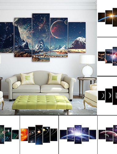  sin marco 5 paneles espacio universo tierra luz pintura lienzo arte pintura pared arte