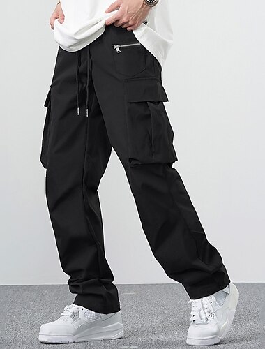  Homens Calças Cargo Calça cargo Bolso Com Zíper Tecido Conforto Respirável Ao ar livre Diário Para Noite Moda Casual Preto Cáqui