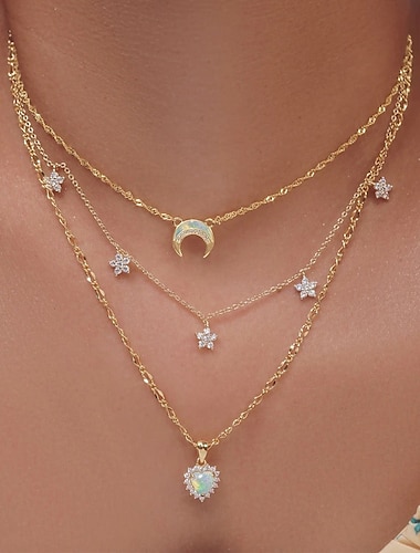  1 Stück Ketten Geschichtete Halskette For Damen Klar Hochzeit Partyabend Geschenk Aleación MOON Herz Stern