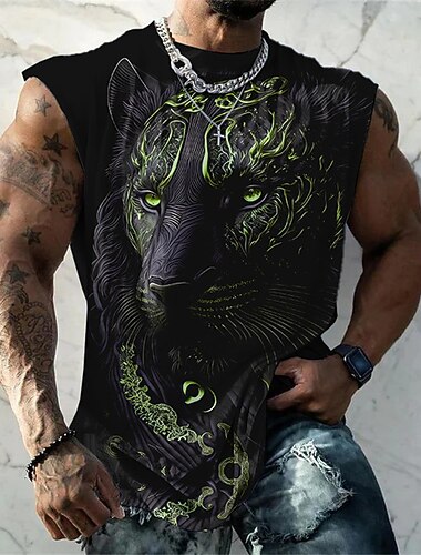  Herre Grafisk Dyr Vest Top Ærmeløs T-shirt til mænd Uden ærmer Stropper T-shirt 3D-udskrivning Rund hals Skjorte Mode Designer Muskel Daglig Træningscenter Sport Gul Rød Grøn Forår sommer Tøj S M L