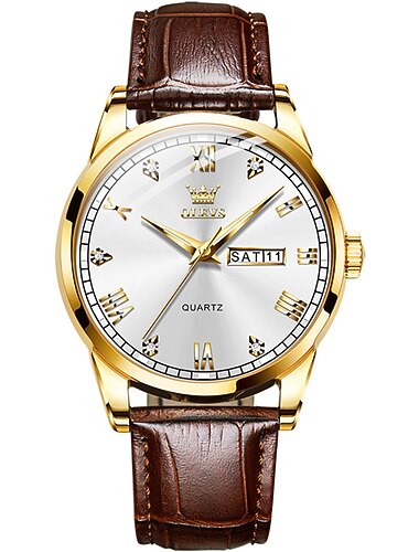  Nové Olevs značkové pánské hodinky s páskem dekorativní luminiscenční kalendář denní zobrazení diamantové quartzové hodinky voděodolné sportovní módní pánské hodinky dárky k Den otců