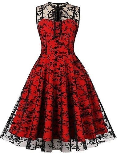  Retro Vintage Anos 50 Rockabilly Vestido de uma linha Vestido swing Vestido Flare Renda Bordado Mulheres Baile de Máscaras Casual / Diário Festa de Solteira Adulto Vestido Vestidos de baile